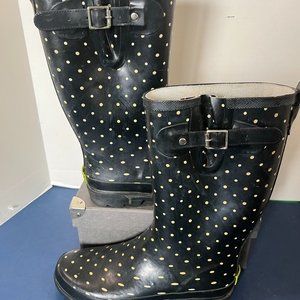 Western Chief Black With Beige Dots Rain Boots
